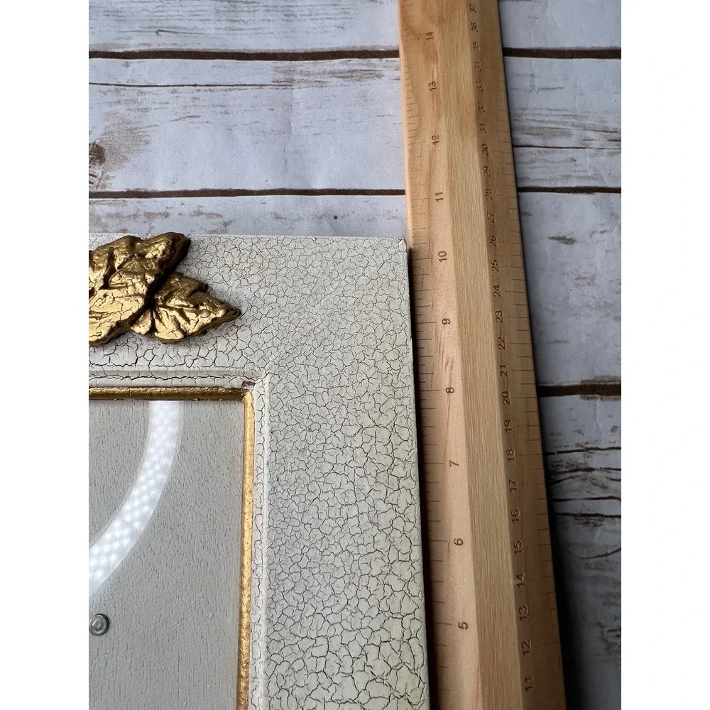 Unbranded Picture Frame Cream Gold Crackle Gilded Leaf Shabby Chic 9.5x7.75in